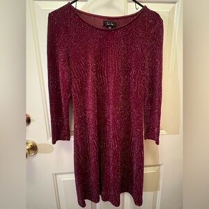 Trixxi Burgundy Long Sleeve Glitter Dress